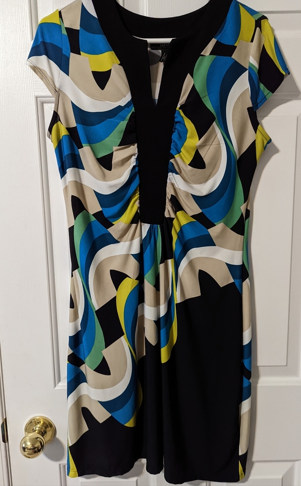 Short-Sleeve Multi-Coloured Geometric Pattern Alfani Sheath Dress